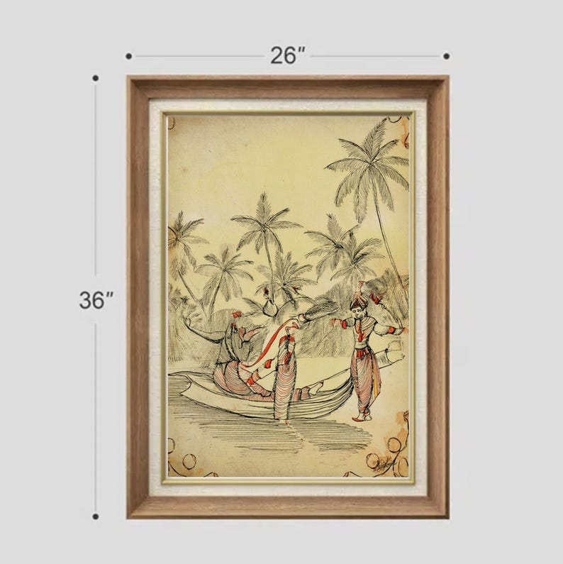 Indian Folk Art, Kerala, Desi Punjabi Mughal Art, Royalty Indian Parchment, Digital Wall Decor