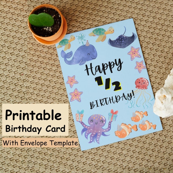 Printable Half Birthday Card Instant Download | 6 Months Baby Birthday Card: Baby Girl, Baby Boy, Gender Neutral Sea Birthday Digital Card