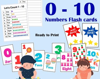 Tarjetas Flash de Números 0 - 10 / Descarga Digital Tarjetas Flash para Niños para Niños Pequeños / para Niños / Preescolar, Imprimibles de Aprendizaje para Niños Montessori