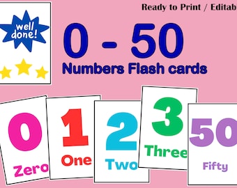 Tarjetas flash de números imprimibles 0 - 50 / Tarjetas flash de descarga digital para niños pequeños, para niños / preescolar, tarjetas flash de números Montessori