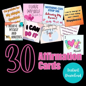 30 carte di affermazione Download digitale / Set di carte di affermazione dell'amore per se stessi stampabili per donne / Adesivi per carte di autoammirazione Download istantaneo