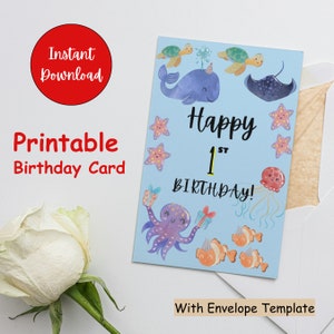 Cartão de primeiro aniversário para impressão para download instantâneo | Cartão de aniversário mínimo, menino, menina, gênero neutro, download imediato digital