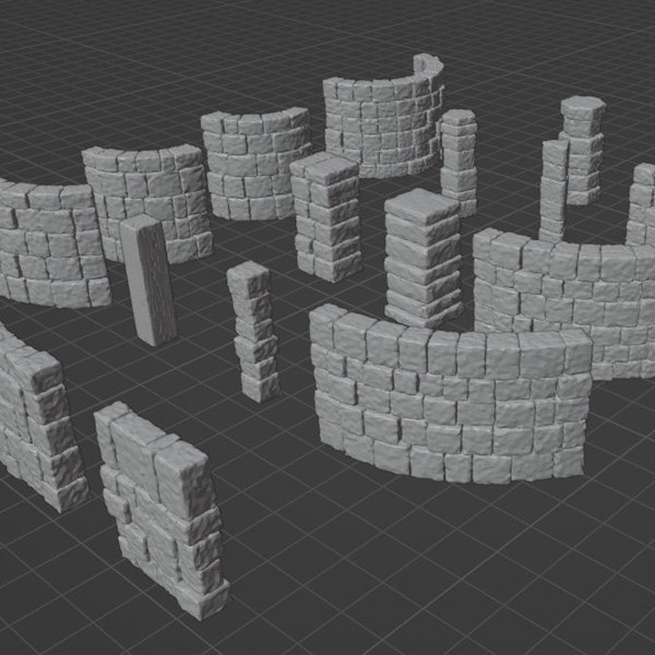 70pcs 3D Printable Stone Walls For DnD, Pathfinder, and Other TTRPGs