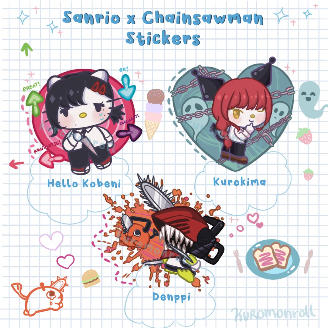 Chainsaw Man X Sanrio Cute Chibi Glossy Vinyl Stickers / CSM Etsy