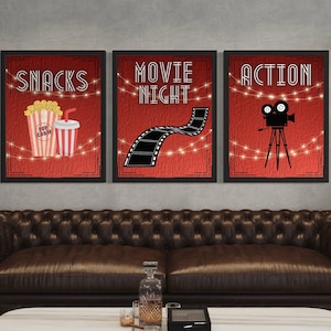 Home Movie Theatre Posters - Cinema Style Movie Displays - Lights, Camera, Action Retro Themed Billboard Decor - Marquee - DIGITAL DOWNLOAD