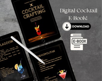 Cocktail Recipe e-Book - 26 Cocktail Crafting Downloadable Recipe - Bartender Training Digital Cocktail Recipe's - Alcoholic Drinks Menu