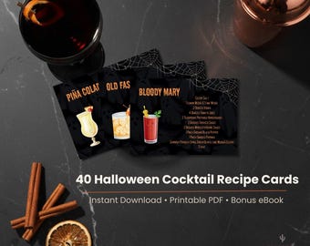 40 Halloween-cocktailreceptkaarten – afdrukbaar thuisbardecor | Directe digitale download + gratis e-boek