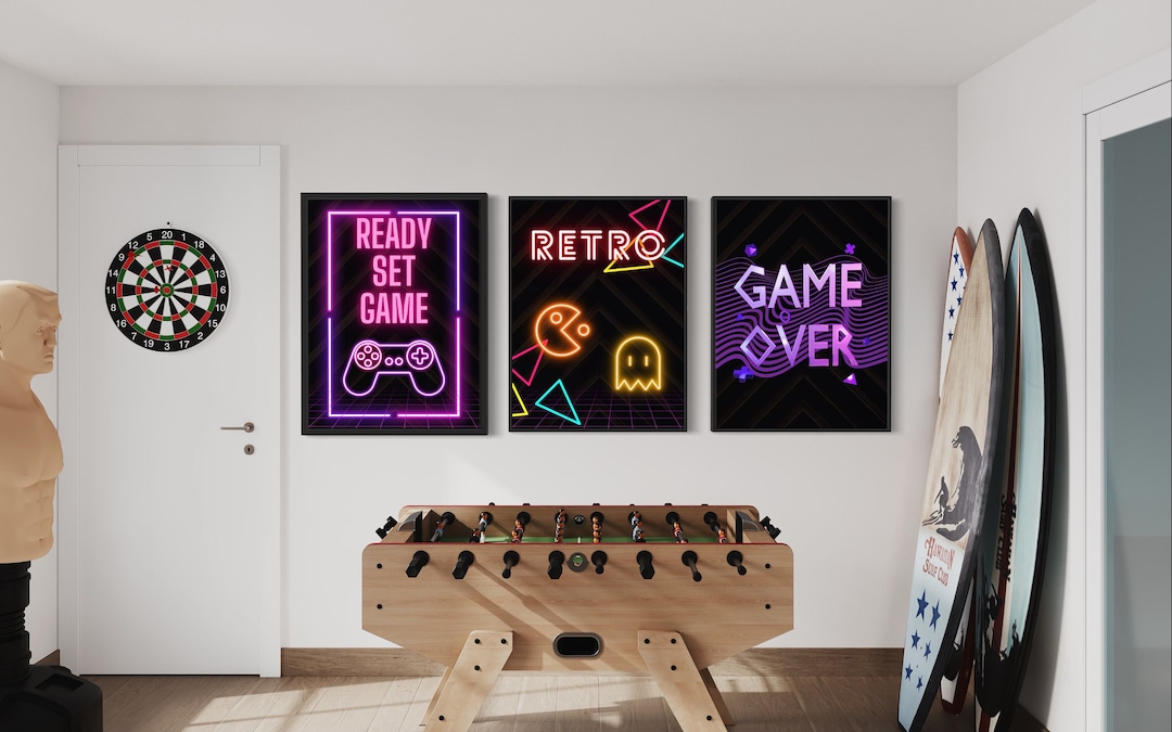 Retro Arcade Posters Gamer Room Neon Inspired Wall Posters Gaming Set