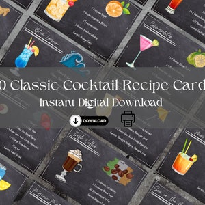 40 klassieke cocktailreceptkaarten in digitaal downloadbaar formaat met GRATIS e-boek voor bonuscocktailrecepten - barmantrainingbundelpakket