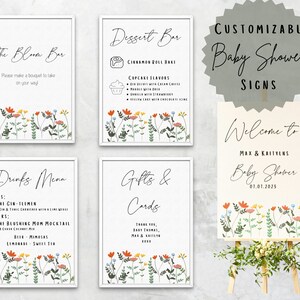 Panneaux de douche de bébé floraux personnalisables - Conception simple - Panneau de bienvenue, Bloom Bar, Dessert Bar, Menu de boissons, Cadeaux et cartes - Lien de modèle