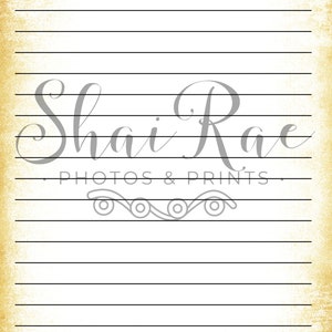 May include: A blank lined paper with the text "Dear Future Self," at the top and "From," at the bottom. The paper has a vintage, aged look with a watermark of "Shai Rae PHOTOS & PRINTS" in the center.