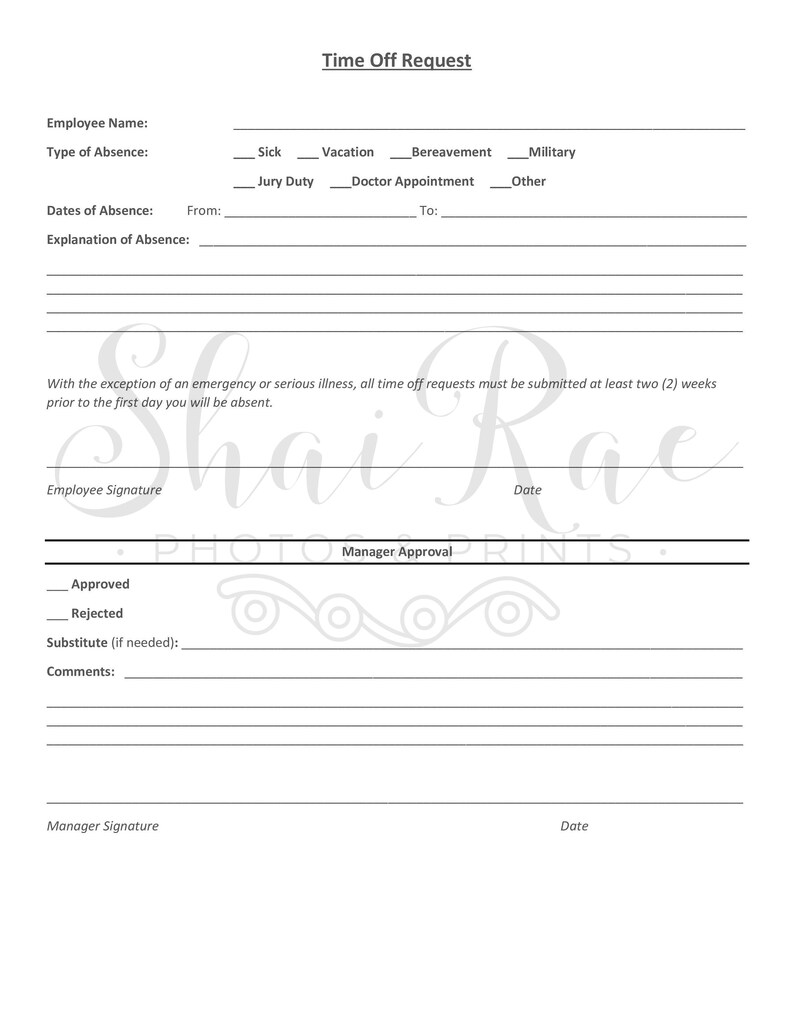 Request Time Off Explained Employee Time off Request Form - Etsy