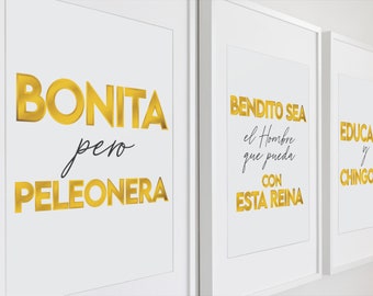 Soy Chingona Wall Art SET OF 3 - Arte mural, Stay Positive, Work Hard, Mujer Chingona, Latina, Educada, Reina, Bonita