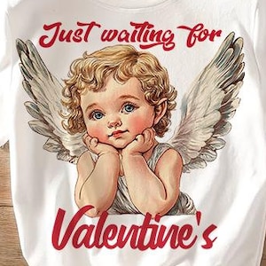 Just Waiting For Valentine's Png, Valentine png, Cupid png, Xoxo png, Valentines day png, Angel png, Baby Cupid png, Retro Valentine design