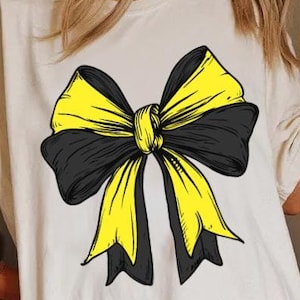Football coquette bow png, yellow and black football png, Game day png, Black and Gold, Coquette bow png, Touchdown season png, Sublimation