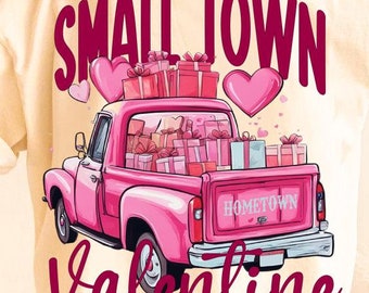 Small Town Valentine PNG, Retro Valentines Day Png, Small Town PNG, Valentine Truck png, Pink Pickup png, Small town png, Vintage Truck png