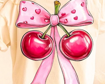 Cherry Bow PNG, Coquette Valentine png, Pink Bow png, trendy cherry valentines png, Coquette shirt designs png, Girly shirt designs, Cherry