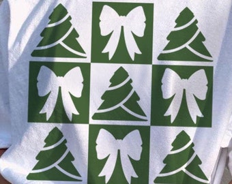 Checkered Christmas tree PNG, christmas bow coquette png, retro png christmas,christmas tree png, Christmas sublimation, christmas checkered
