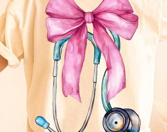 Nurse Coquette bow png, Nurse Coquette png, Nurse png, Nurse bow png, Nursing png, Stethoscope bow png, Nurse Ribbon png, Watercolor png