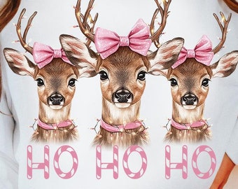 Ho Ho Ho Deer png, Reindeer christmas png, Christmas sublimation design, Christmas deer coquette bow, Instant Download, Funny christmas png