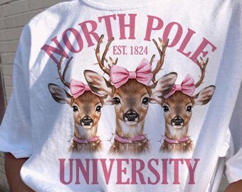 North Pole University png,North Pole Png, Christmas deer png, Reindeer png,Christmas Coquette bow sublimation design,aesthetic png,girly png