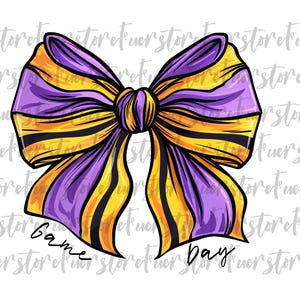 Purple and yellow football png, coquette bow football png, cheer football png, game day png, Football Season png, purple and gold, Sport png