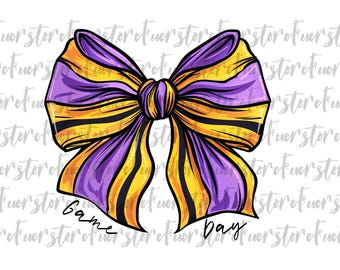 Purple and yellow football png, coquette bow football png, cheer football png, game day png, Football Season png, purple and gold, Sport png