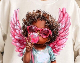 Retro Cupid Blowing Bubble PNG, Vintage Valentines Day T Shirt, Cupid With Sunglasses, Love Hearts Valentine Sublimation, Digital Download