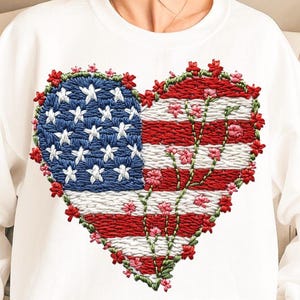 Embroidery usa PNG, American flag png, heart america png, 4th of july png, Independence Day png, Floral usa png, America png, Usa png