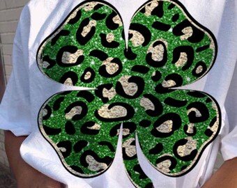 St. Patrick's Day Glitter Shamrock PNG, Four Leaf Clover Sublimation Design, St. Patty's Day Shirt, DTF Transfer, Clover Png, Lucky png