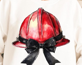 Firefighter PNG, Firefighter helmet with coquette bow png, Firefighter wife png, He's Working PNG, Fireman bow png, fireman husband png