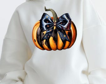 Black Pumpkin Coquette Bow PNG, Fall Coquette png, Halloween Bow png, Trendy, Retro, Shirt, Fall Gift, Pumpkin png, Fall png,  Halloween PNG