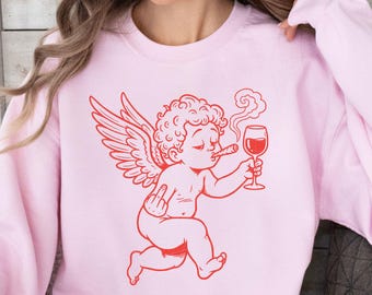 Grappig anti-valentijnsshirt cupido, sarcastisch relatiegeschenk, gezellig uniseks sweatshirt met ronde hals
