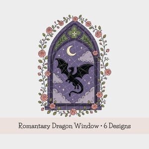 Dragon PNG Bundle | Fantasy Book Lover T-Shirt Design | Gothic Window Dragon Clipart | Romantasy Reader SVG | 6 Digital Downloads
