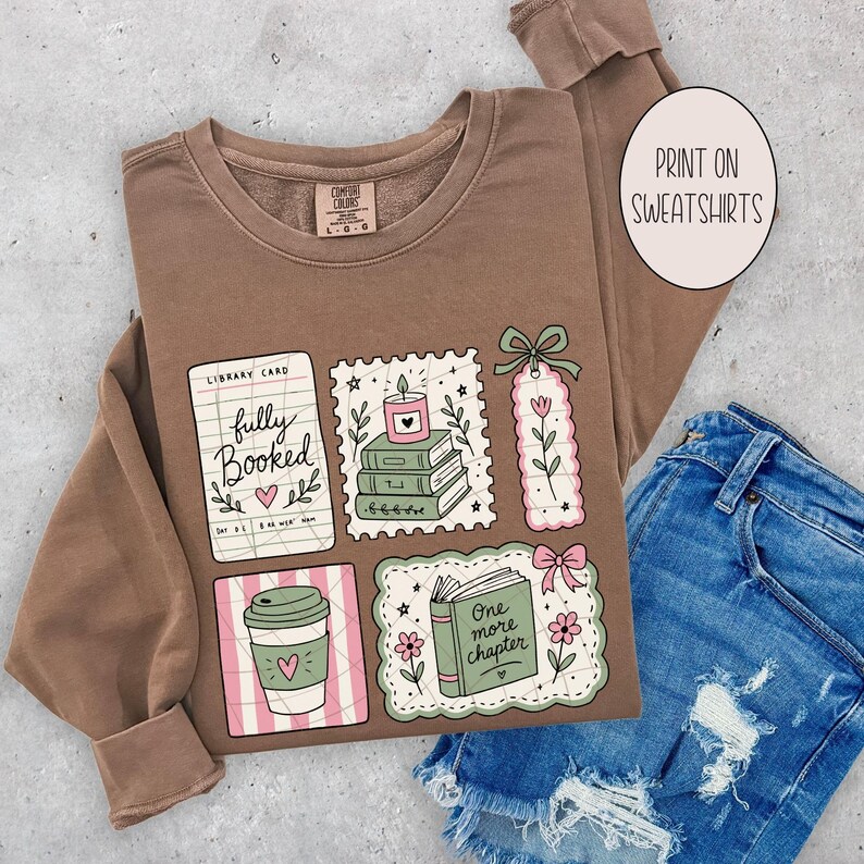 Leesgrage png-kunstbundel | Coquette doodle T-shirtontwerpen | Boeken en koffie | Nog één hoofdstuk SVG-sublimatie afbeelding 9