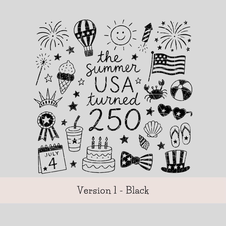 USA 250 PNG-paket: T-shirtdesign för amerikanskt 250-årsjubileum, retro patriotisk klotter PNG, sublimeringsdesign för 4 juli (digital nedladdning) bild 6