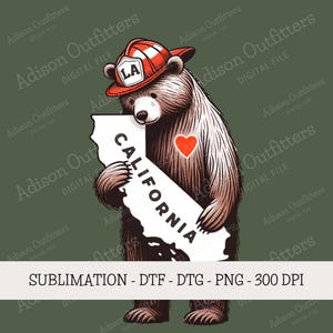 Urso da Califórnia PNG, Urso Bombeiro Abraçando Mapa da Califórnia, Califórnia Forte, Apoie a Conscientização sobre Incêndios Florestais em Los Angeles, Design de Sublimação PNG SVG