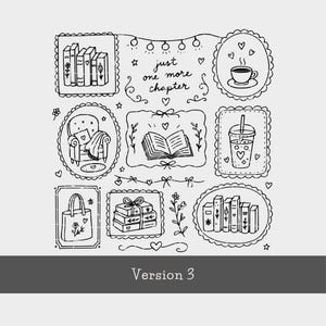 Just One More Chapter PNG Bundle: Cozy Book Lover T-Shirt Designs, Cottagecore Bookworm Doodles, Coquette Reader Art, Digital Download image 6
