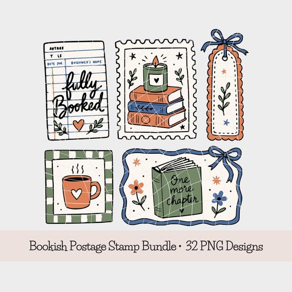 Bookish PNG Art Bundle | Coquette Doodle T-Shirt Designs | Books and Coffee | Just One More Chapter SVG Sublimation