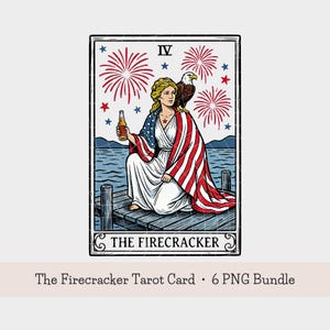 4th of July Tarot Card PNG Bundle: Funny Patriotic Firecracker Design, Vintage Tarot T-Shirt Design, Spicy Woman America Graphic