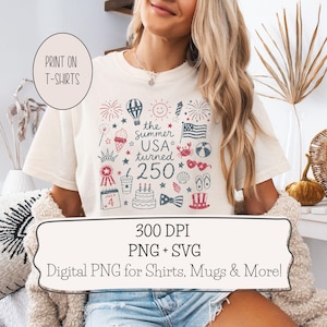 USA 250 PNG-paket: T-shirtdesign för amerikanskt 250-årsjubileum, retro patriotisk klotter PNG, sublimeringsdesign för 4 juli (digital nedladdning) bild 2
