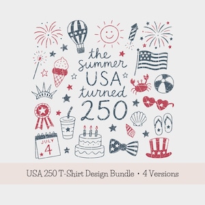 USA 250 PNG-paket: T-shirtdesign för amerikanskt 250-årsjubileum, retro patriotisk klotter PNG, sublimeringsdesign för 4 juli (digital nedladdning) bild 1
