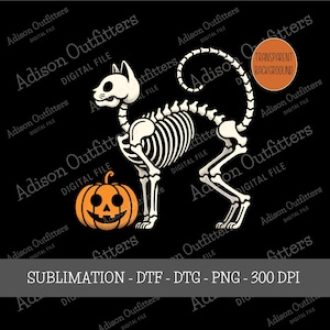 Skeleton Cat and Pumpkin PNG | Halloween SVG | Funny Skeleton Pet Graphic Art | Sublimation Art | Skeleton Kitty Clipart | Digital Download