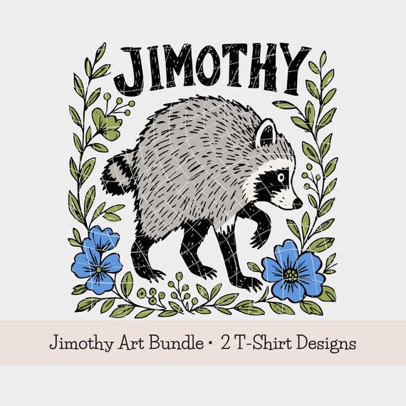 Jimothy PNG SVG Bundle: Raccoon Meme T-Shirt Designs, Floral Doodle Art, Digital Download