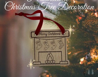 Personalised Christmas Tree Decoration (Wooden Fireplace)