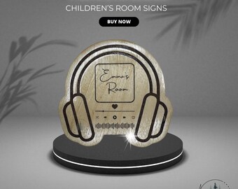 Personalised Children's Room Sign Headset Headphones Music