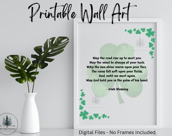 Printable Wall Art Irish Blessing | St Patricks Day | Shamrock Background