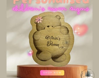 Personalised Children's Room Sign Nursery Bear with Heart