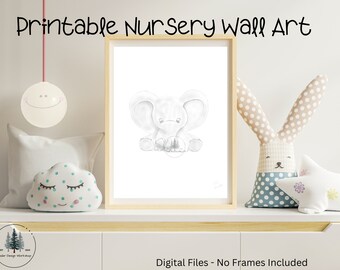 Baby Elephant Nursery Printable Wall Art | Original Art | Newborn Baby Gift | Nursery Decor | Christmas or Birthday Gift