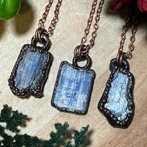 Raw crystal necklace | copper electroformed blue kyanite slice pendant necklace | kyanite jewelry | kyanite necklace | gift for her